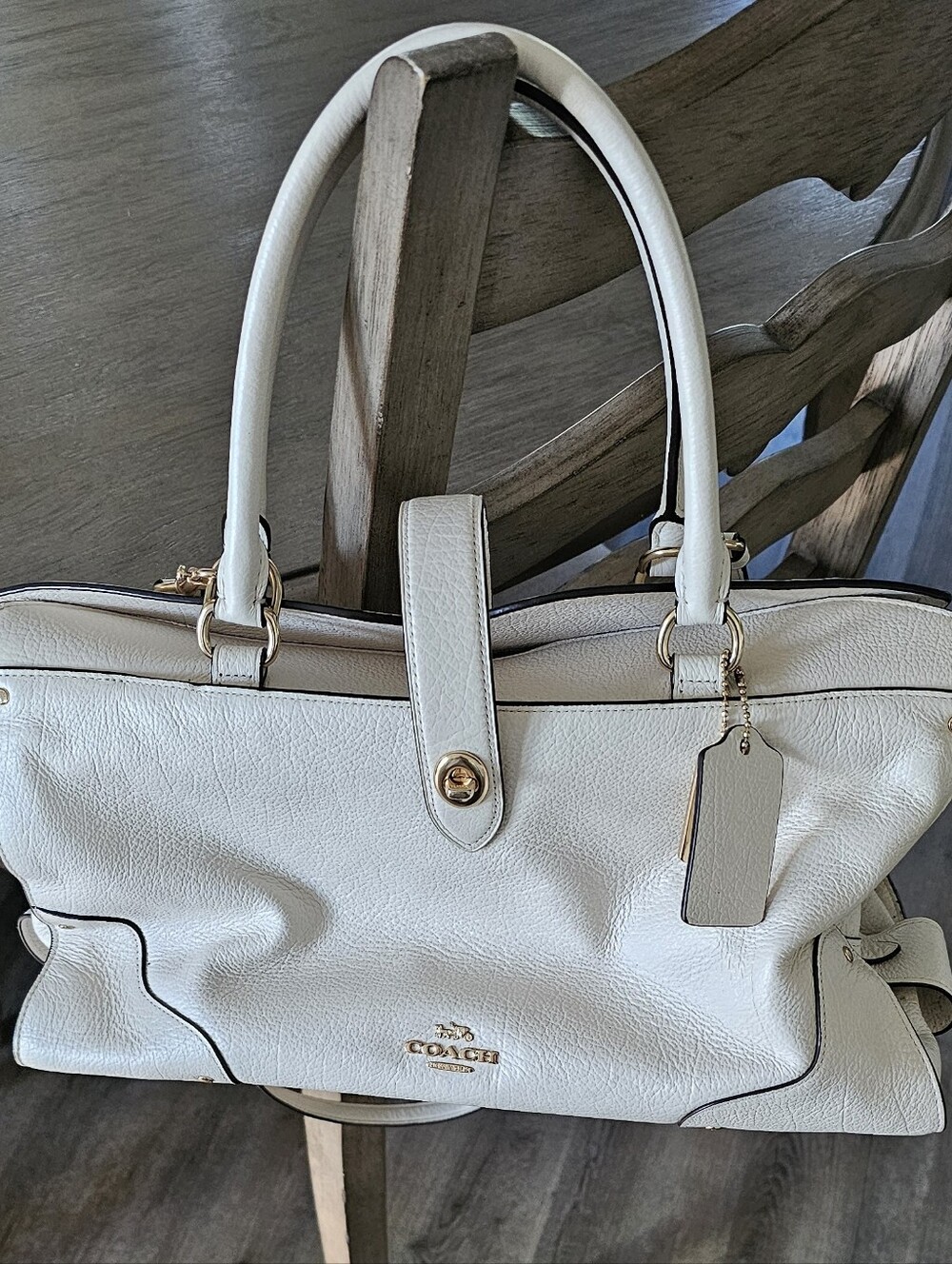 Coach Cream Leather Tote with Gold Hardware